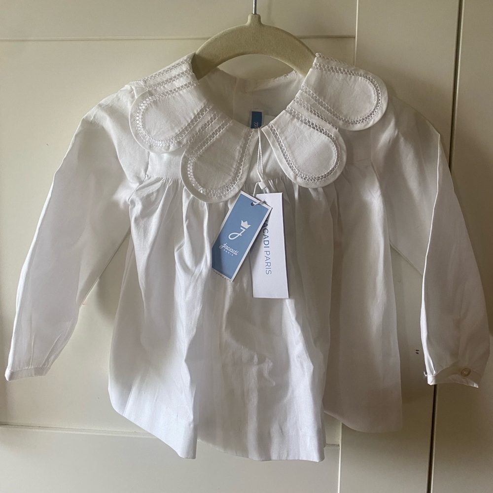 Jacadi Parisian White Petal Neck Baby Blouse